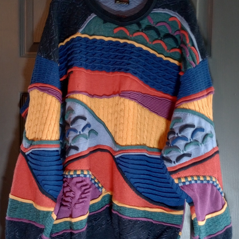 Emaroo Australia Sweater Abstract Coogi Style Geometric 3D Knit Wool Pullover L
